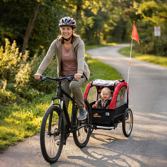 Kids Bike Trailer, 16" Wheels, 5-Point Harness, Storage Bag, 18+ Months, Red Kids Bike Trailers Red, Black at Gallery Canada
