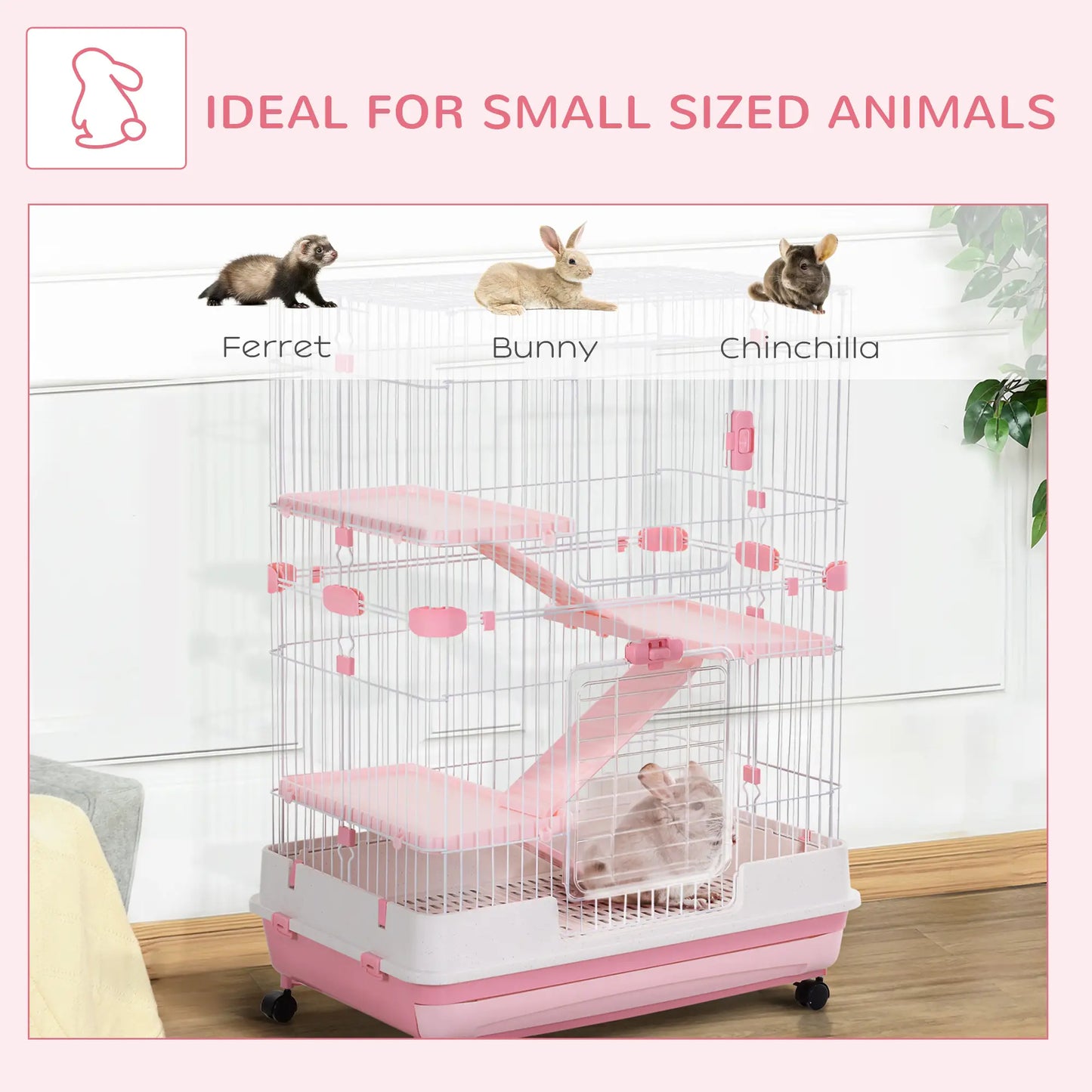 32"L 4-Level Small Animal Cage, Lockable Wheels, Slide-Out Tray, Pink Houses & Habitats at Gallery Canada