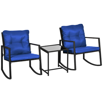 3-Piece Rocking Bistro Set, Outdoor Wicker Patio Furniture, Blue Outdoor Rocking Chairs at Gallery Canada