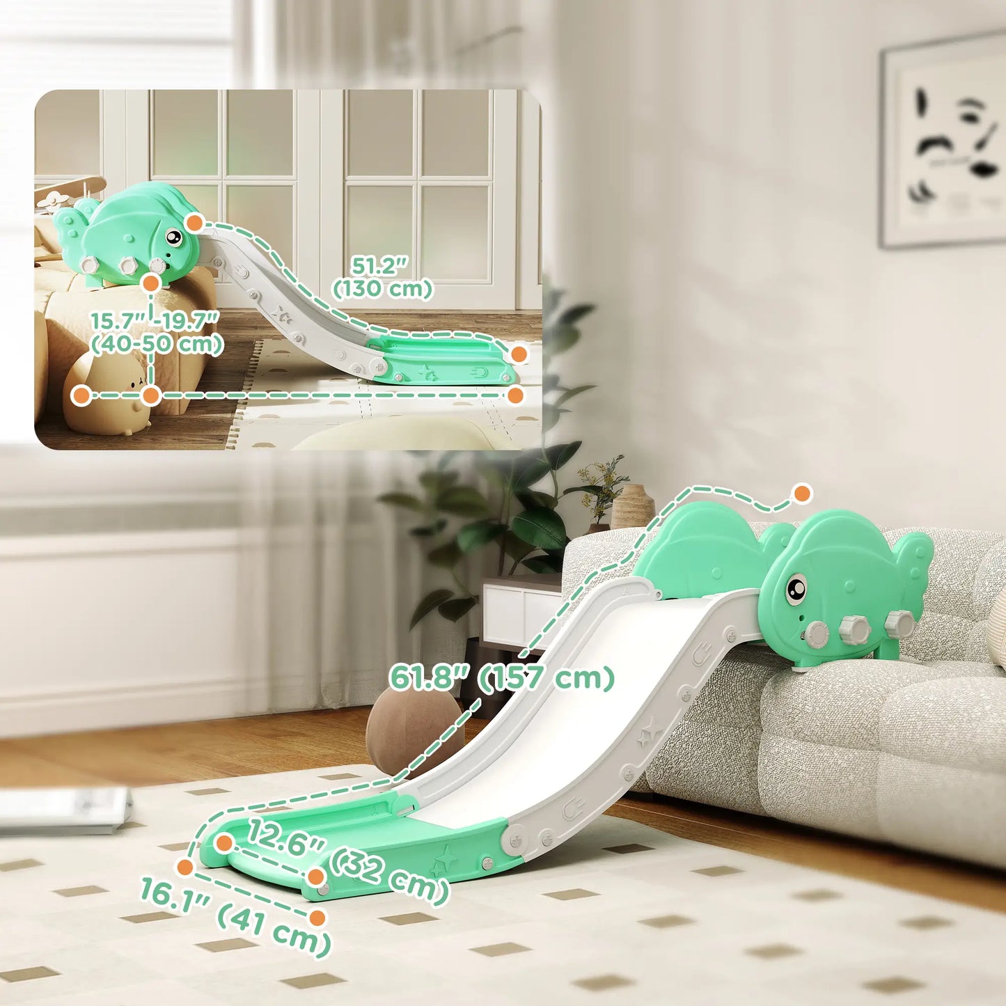 Toddler Couch Slide for Bed, Sofa, Stairs, Green