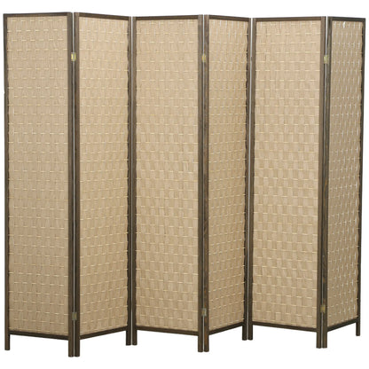 6 FT Room Divider, 6 Panel Folding Privacy Screen, Brown Room Dividers Brown, Natural at Gallery Canada
