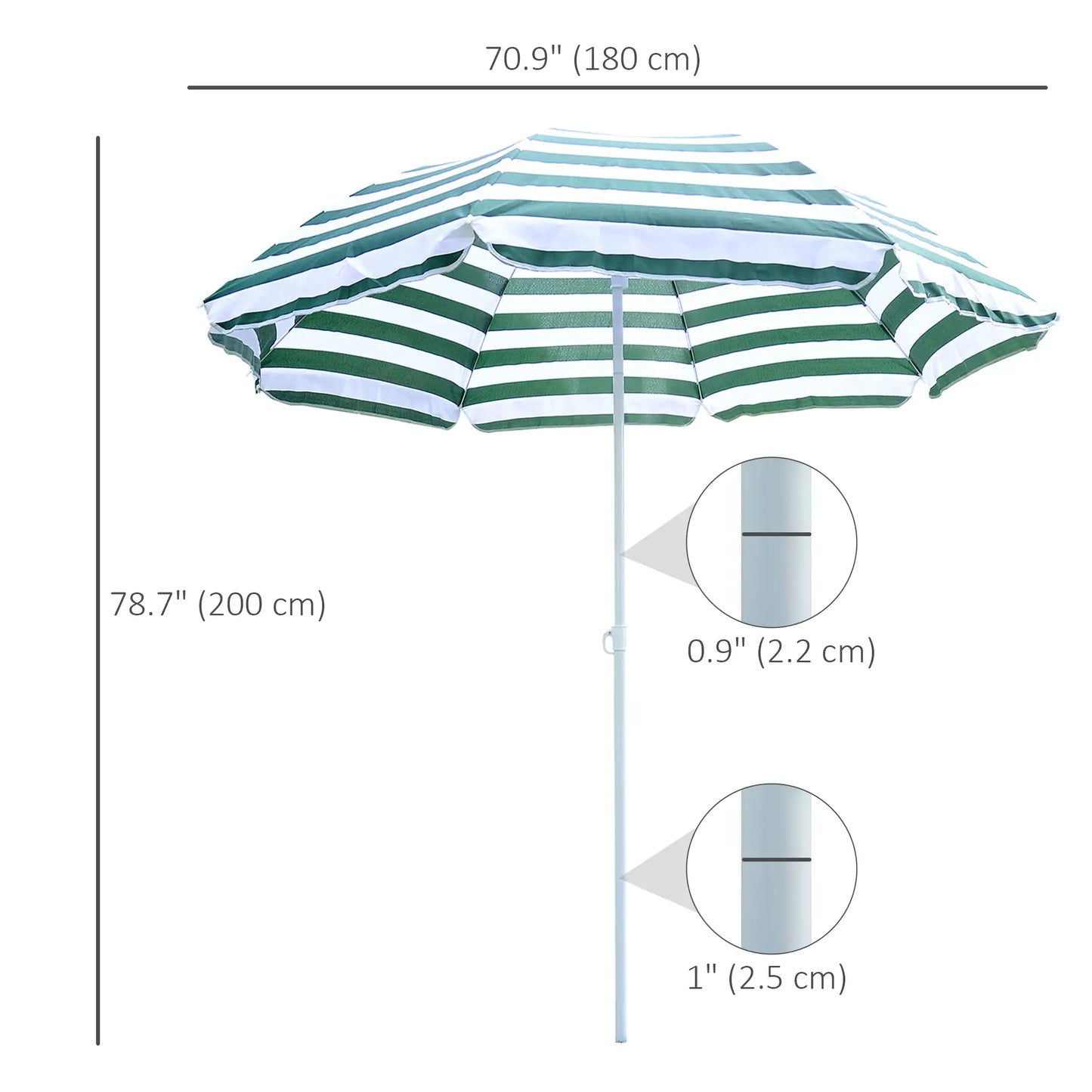 6FT Round Beach Umbrella, Tilt Mechanism, UV Protection, Striped, Green Beach Umbrellas at Gallery Canada