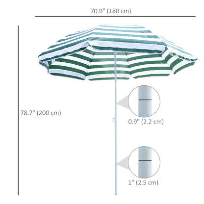 6FT Round Beach Umbrella, Tilt Mechanism, UV Protection, Striped, Green Beach Umbrellas at Gallery Canada