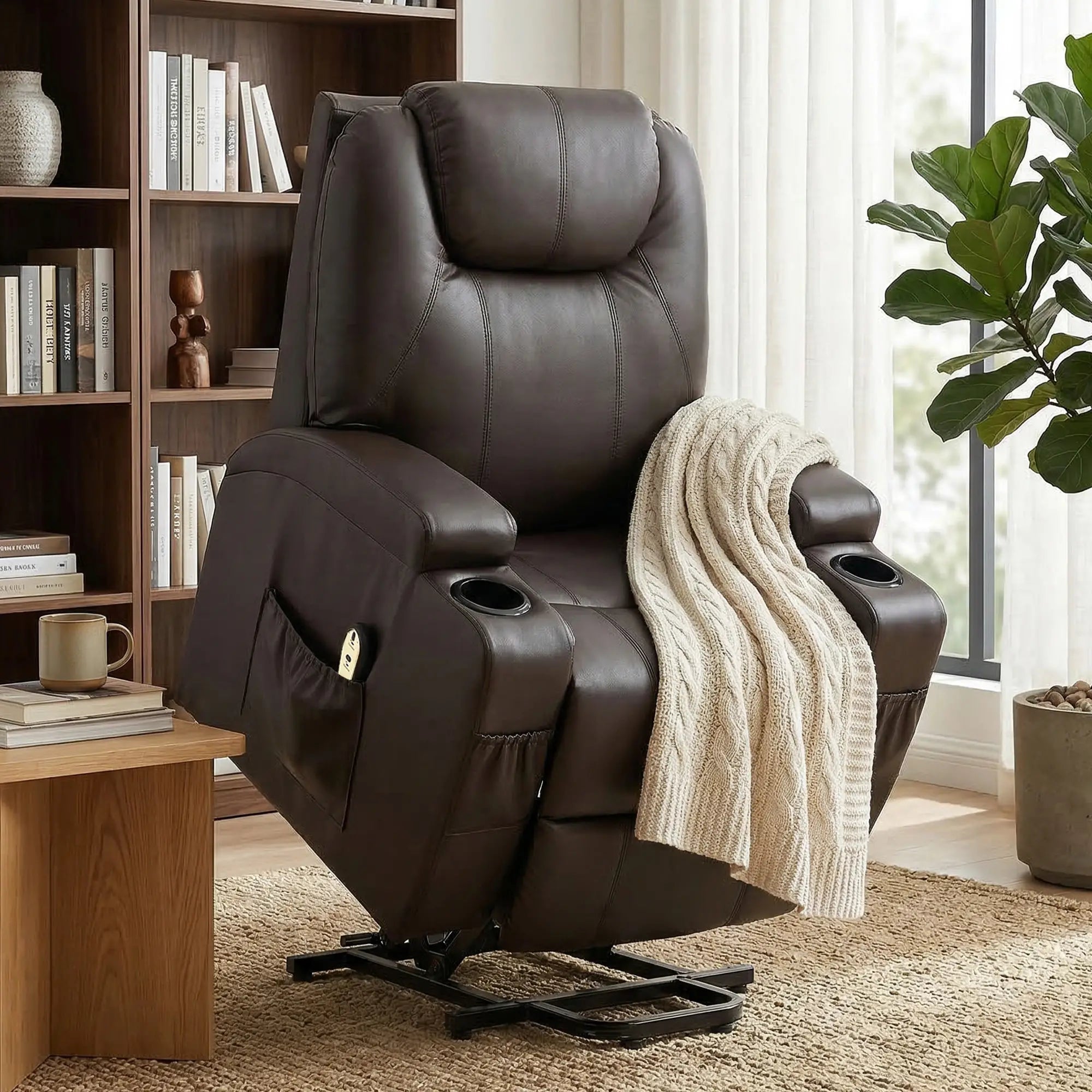 Power Lift Recliner Chair for Elderly, PU Leather, Brown Electric Power Lift Chairs at Gallery Canada