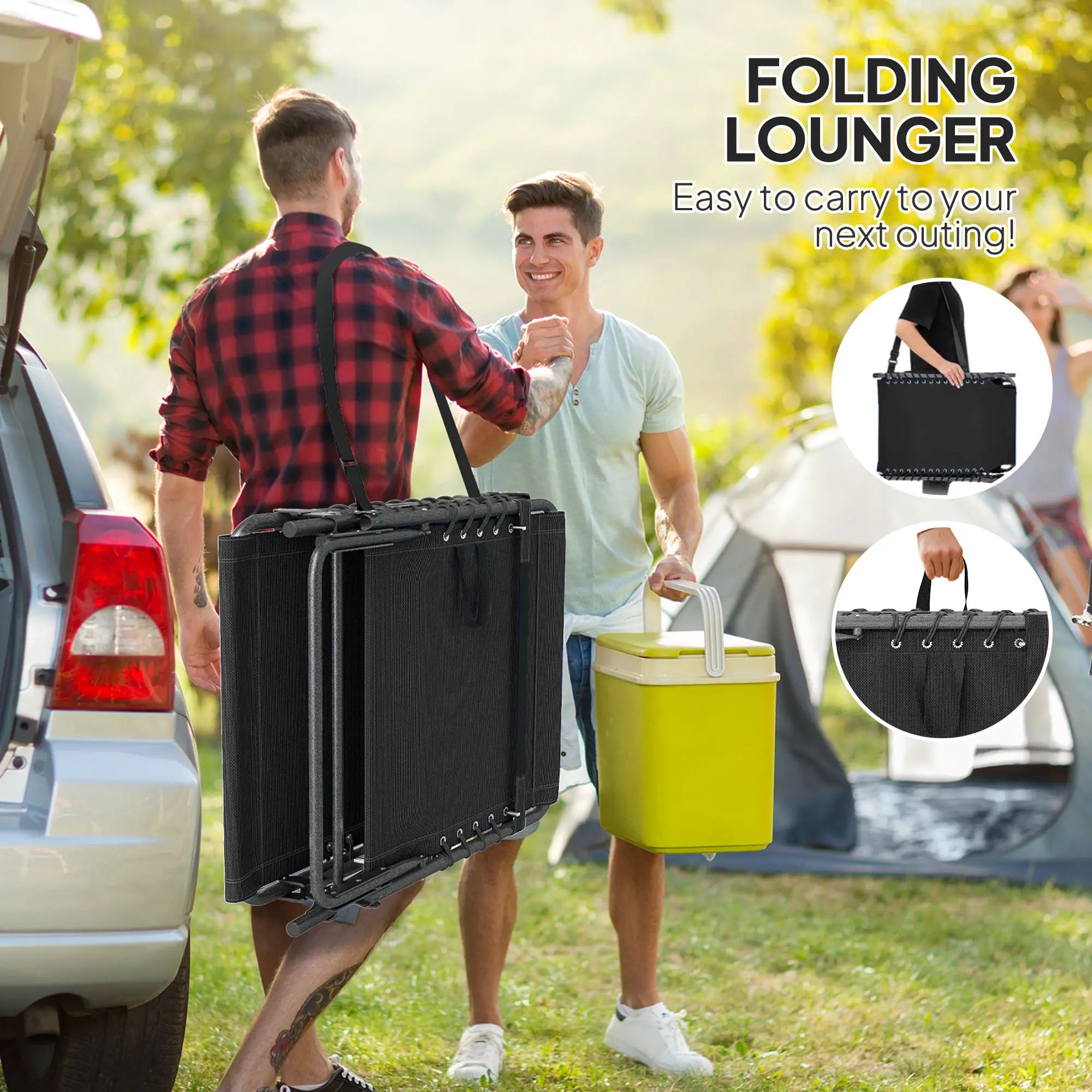 Folding Lounge Chair, Adjustable Back, Side Table, Headrest, Black Lounger Chairs at Gallery Canada