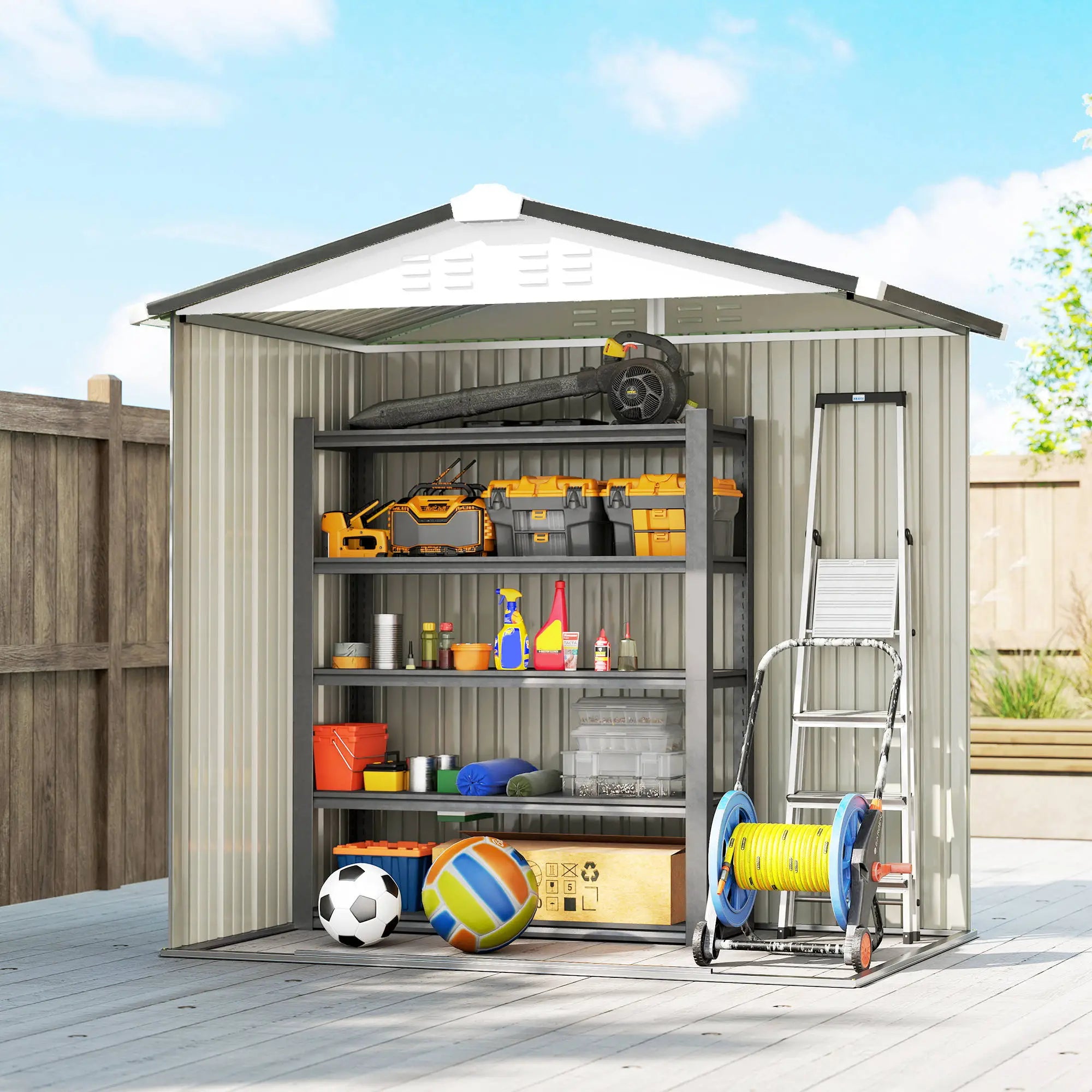 6.5' x 4' Outdoor Storage Shed, Metal Garden Shed, Silver-White Sheds at Gallery Canada
