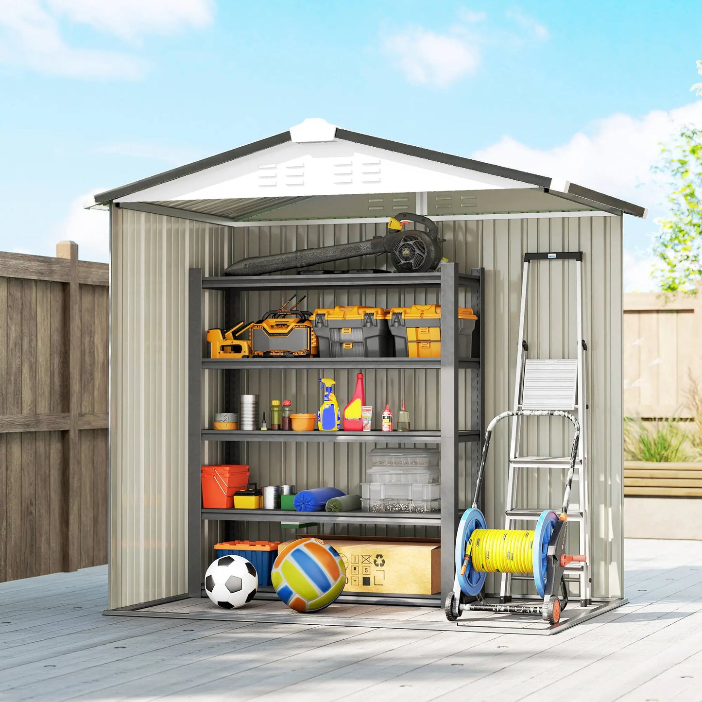 6.5' x 4' Outdoor Storage Shed, Metal Garden Shed, Silver-White Sheds at Gallery Canada