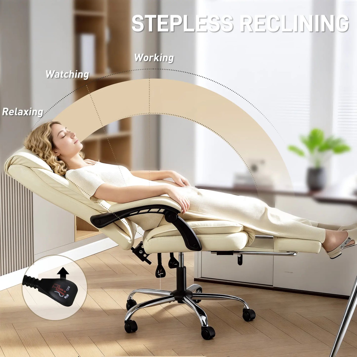 Executive Office Chair, Ergonomic Desk Chair with Footrest, Swivel Recliner, Beige Executive & Manager Chairs at Gallery Canada