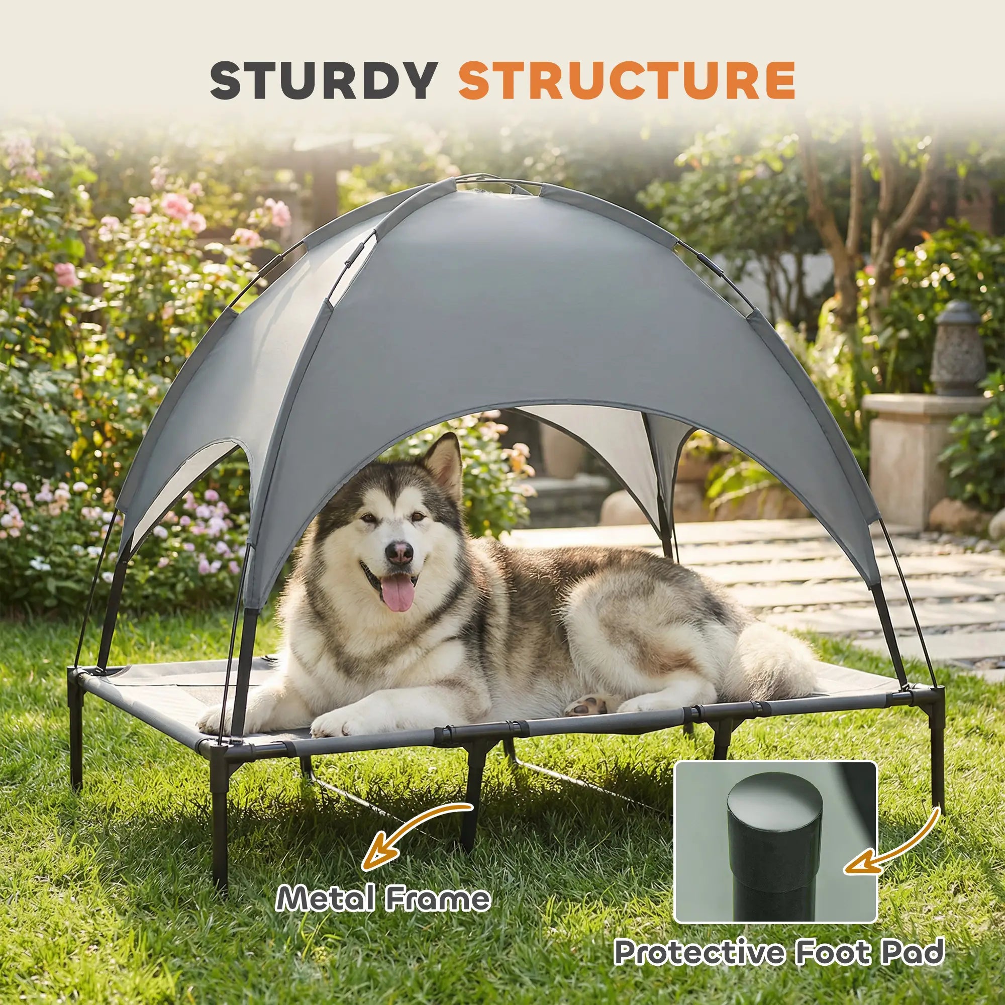 Elevated Dog Bed with Canopy, Portable XL Dog Cot, 48
