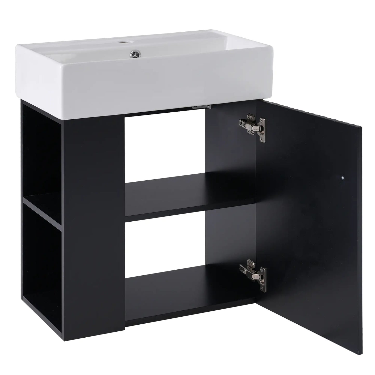 Floating Bathroom Vanity, Ceramic Basin, Side Storage, 21.5" L x 12" W x 26.5" H, Black Sink Cabinets at Gallery Canada