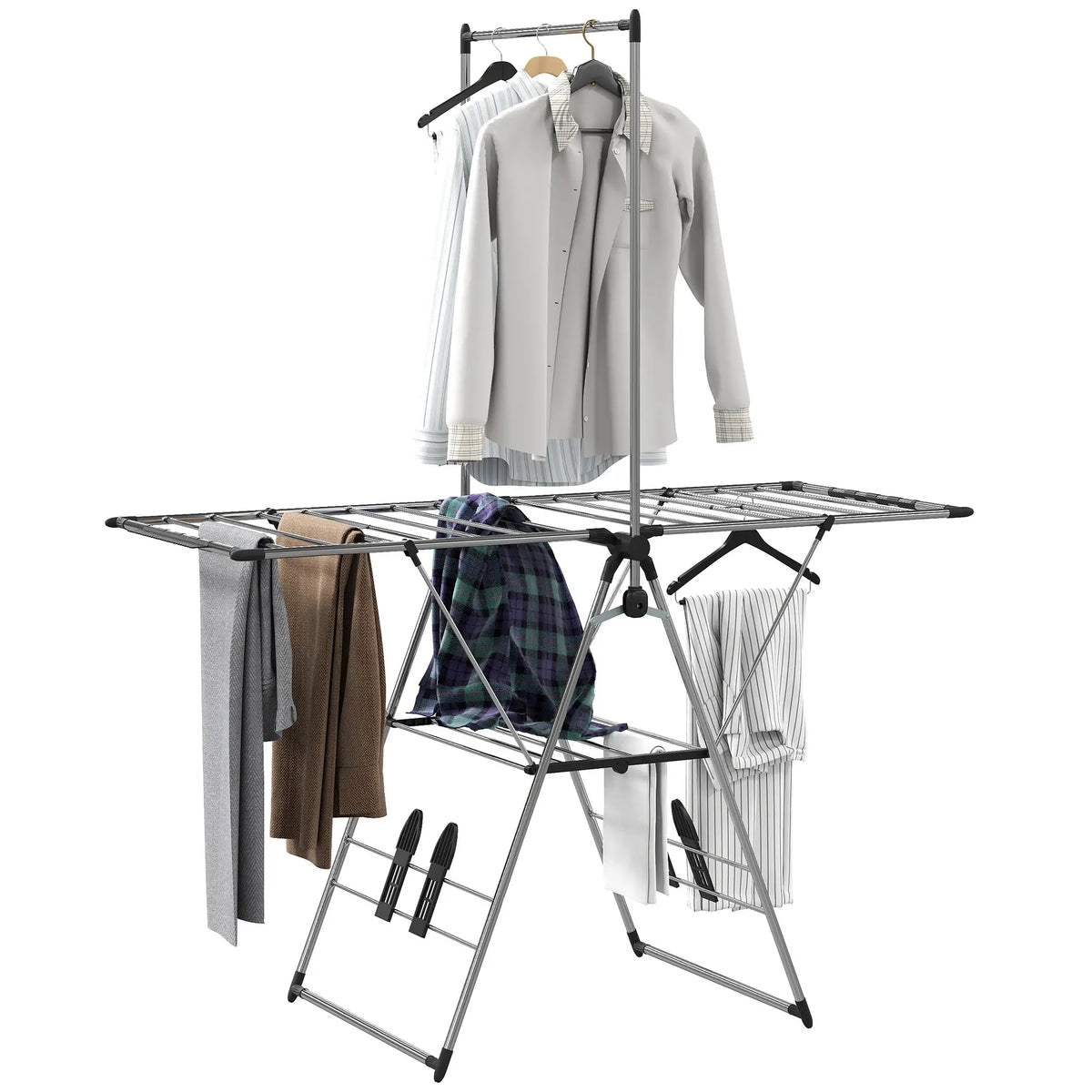 Foldable Stainless Steel Clothes Drying Rack, Adjustable Gullwings, Silver Bath Accessories at Gallery Canada