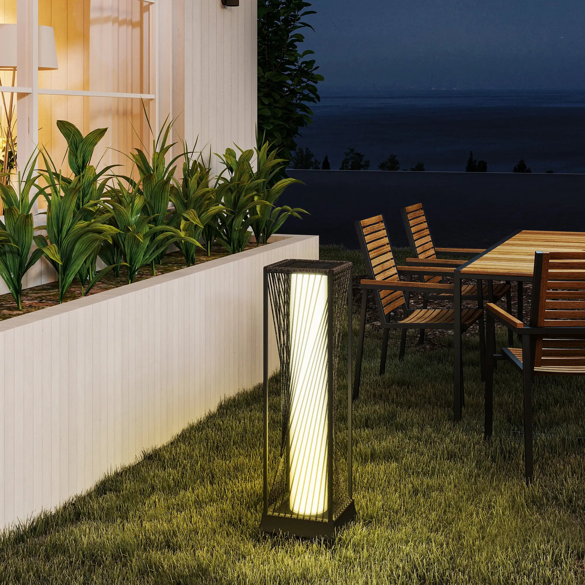Rattan Solar Floor Lamp, IP44, LED Auto On/Off, Brown Solar Post Lamps at Gallery Canada