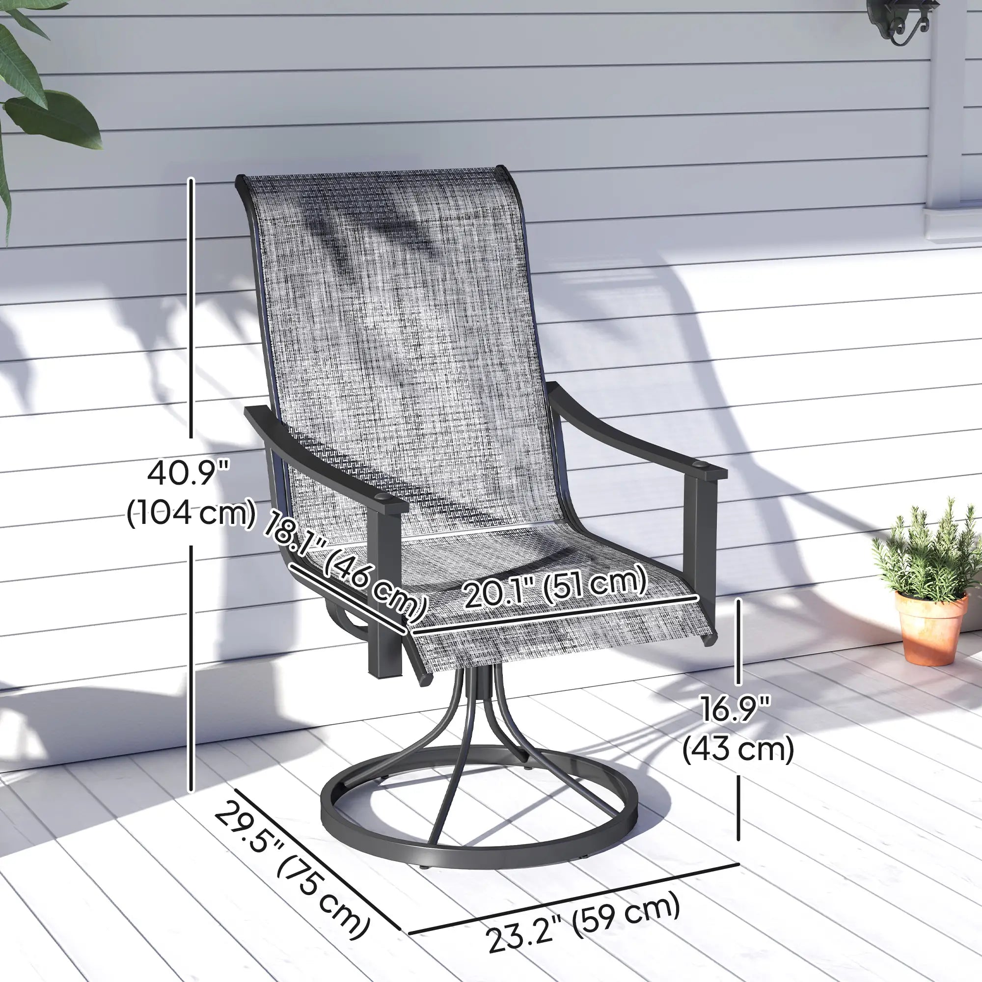 2 Rocking Swivel Patio Chairs, Mesh Outdoor Dining, High Back, Mixed Grey, Grey Bistro Sets at Gallery Canada