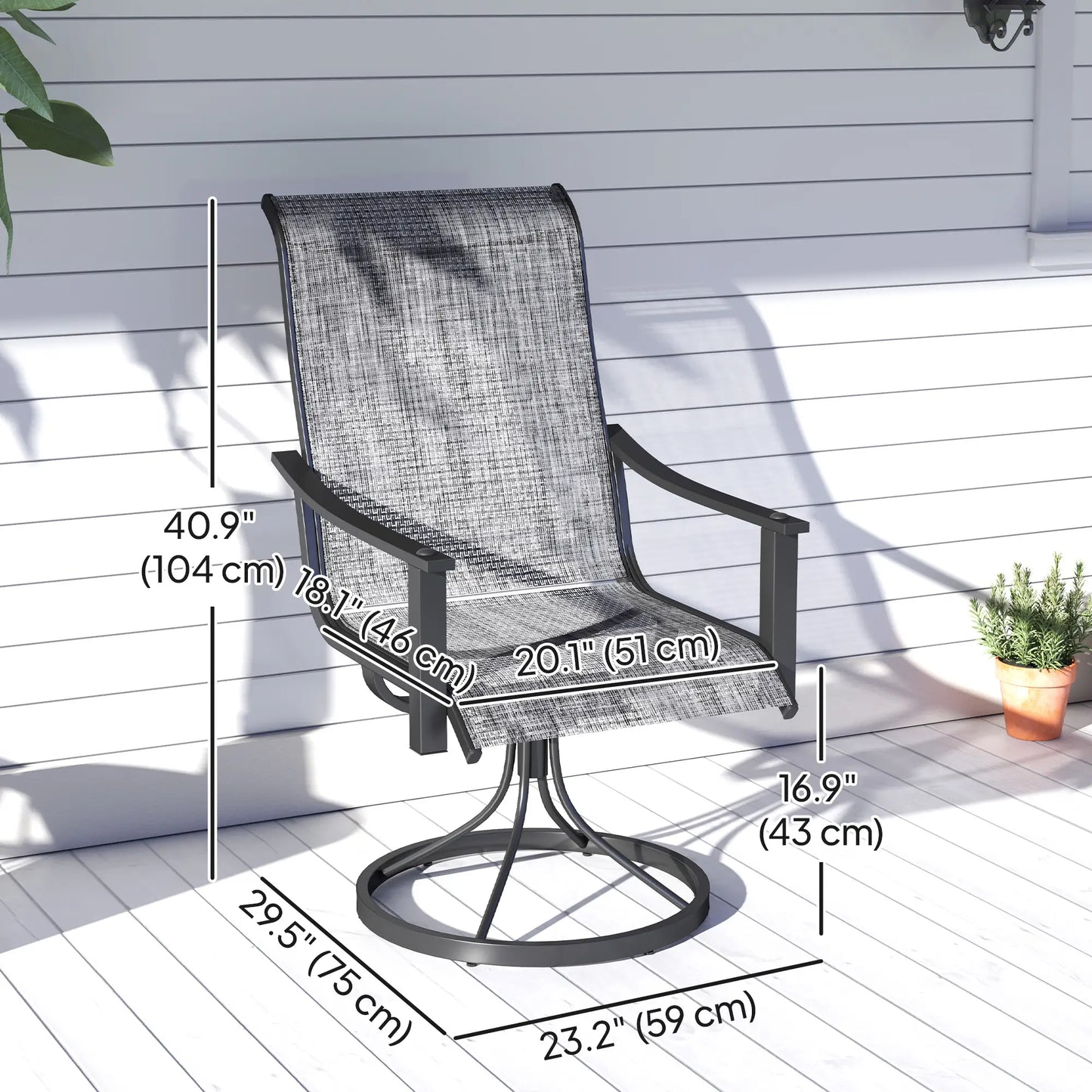 2 Rocking Swivel Patio Chairs, Mesh Outdoor Dining, High Back, Mixed Grey, Grey Bistro Sets at Gallery Canada