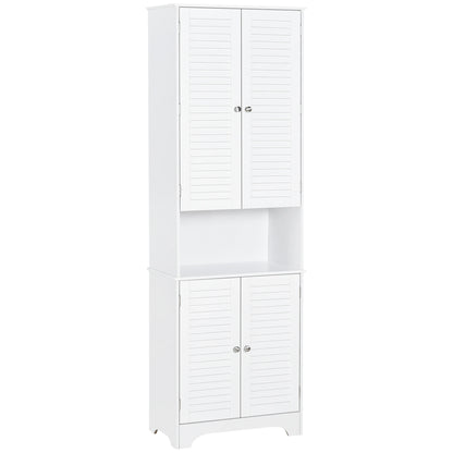 Tall Bathroom Storage Cabinet, 4 Shutter Doors, Adjustable Shelves, White Bathroom Cabinets White at Gallery Canada