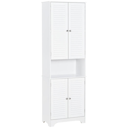 Tall Bathroom Storage Cabinet, 4 Shutter Doors, Adjustable Shelves, White