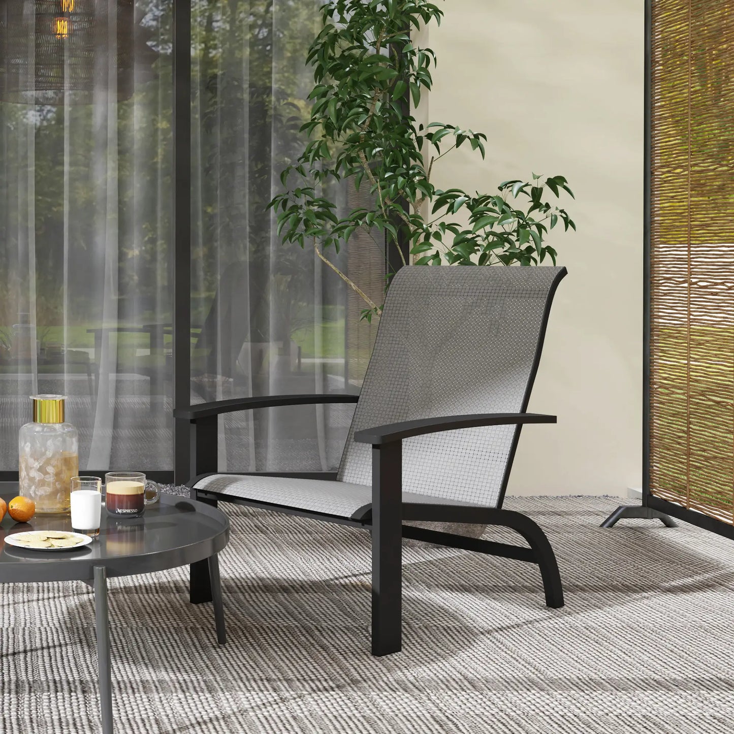 Outdoor Adirondack Chair, Aluminum Frame, Mesh Seat, Dark Grey Patio Chairs at Gallery Canada