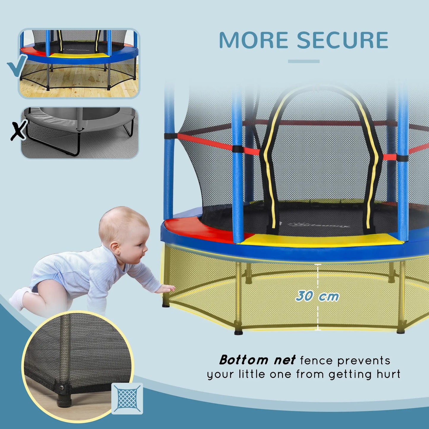 55" Kids Trampoline with Enclosure Net, Indoor/Outdoor, Multi-Coloured Trampolines at Gallery Canada