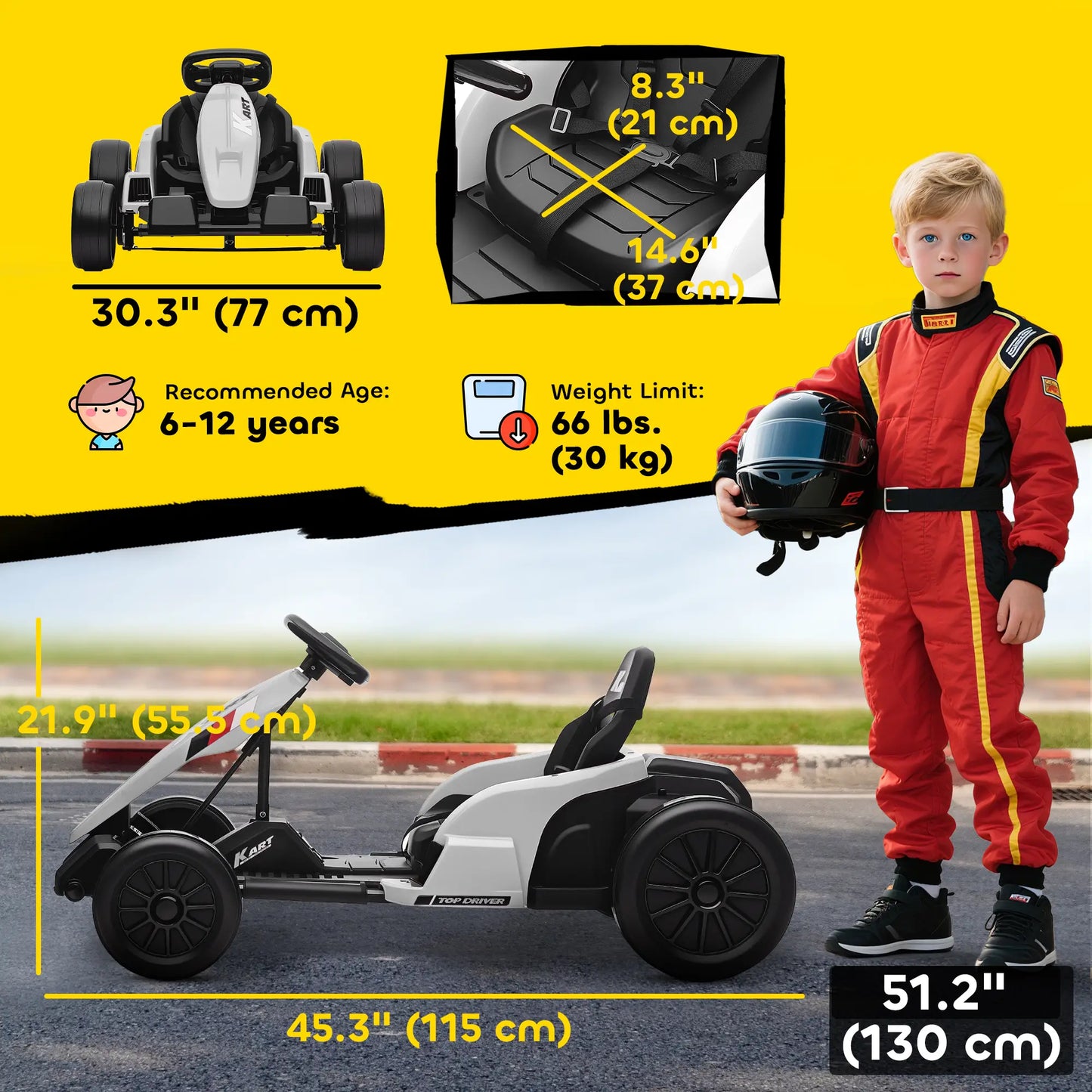 24V Electric Go Kart, Dual 150W Motors, Adjustable Seat, 11.2MPH, White Electric Ride-On Toys at Gallery Canada