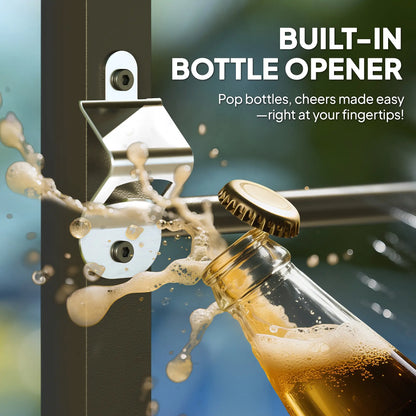 Bar Height Outdoor Table with Built-In Bottle Opener, Patio Bar Table with Wood Grain Plastic Top, 47.2" x 15" x 39 Patio Dinning Tables at Gallery Canada