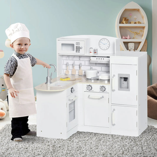 Kids Kitchen Play Set, Drinking Fountain, Microwave, White Play Kitchen White, Silver at Gallery Canada