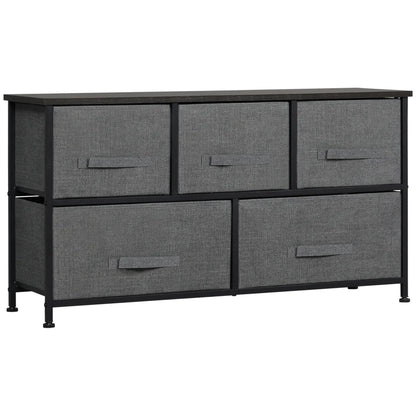 Linen Drawer Cabinet, 5 Removable Drawers, Metal Frame, Adjustable Feet, Dark Grey Storage Cabinets Dark Grey at Gallery Canada