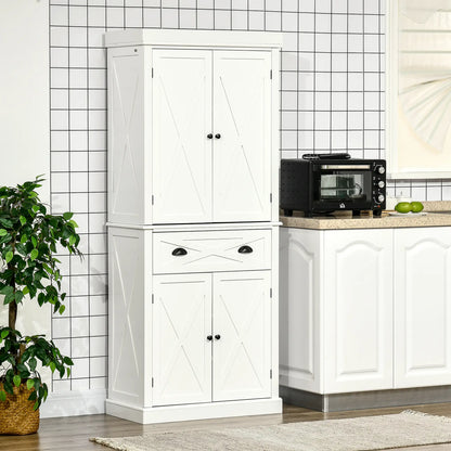 72.5" Kitchen Pantry Cabinet, 4 Doors, Drawer, Adjustable Shelves, White Kitchen Pantry Cabinets at Gallery Canada