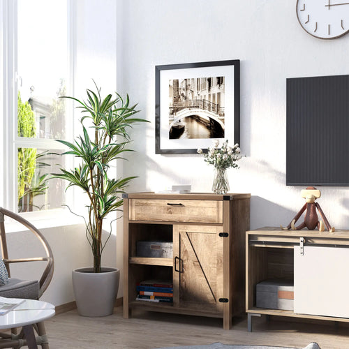 Rustic Barn Door Storage Cabinet, Modern Farmhouse Buffet Sideboard, Light Oak