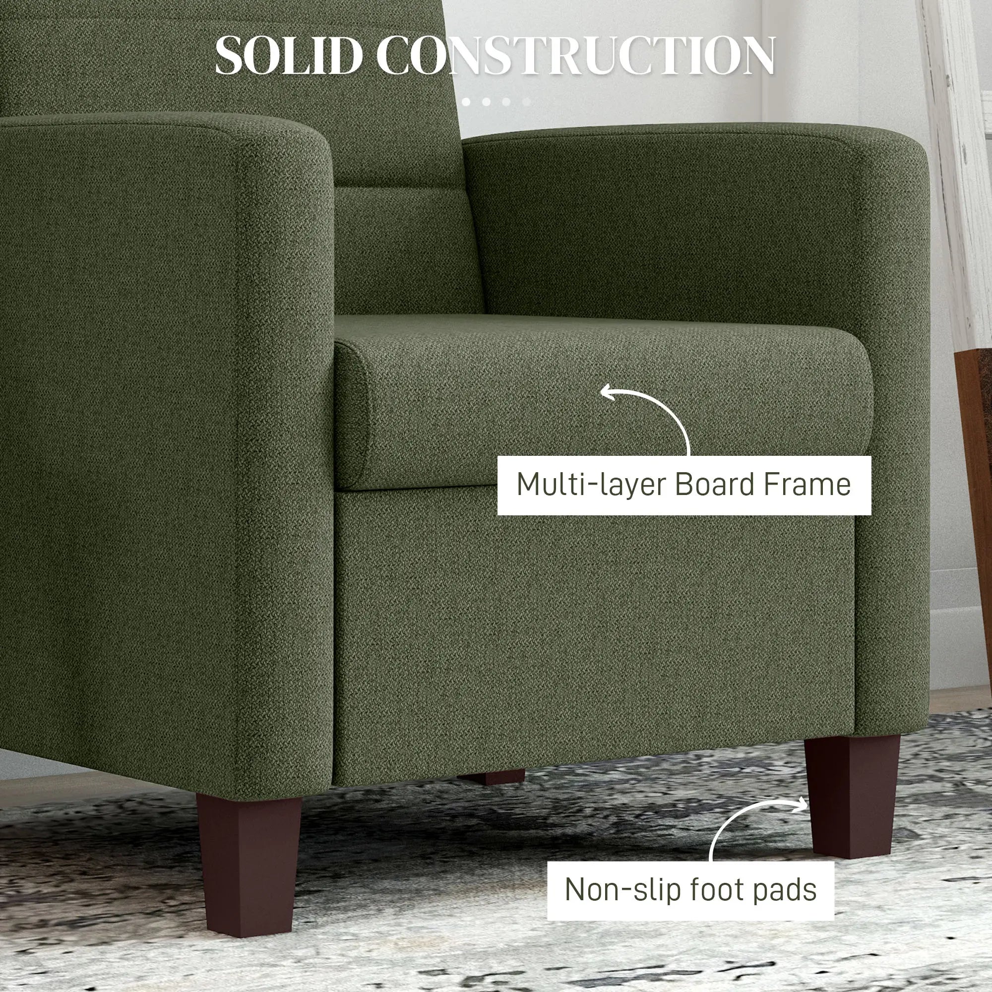 Modern Fabric Accent Chair, Seat Cushion, Non-Slip Pads, Dark Green Accent Chairs at Gallery Canada