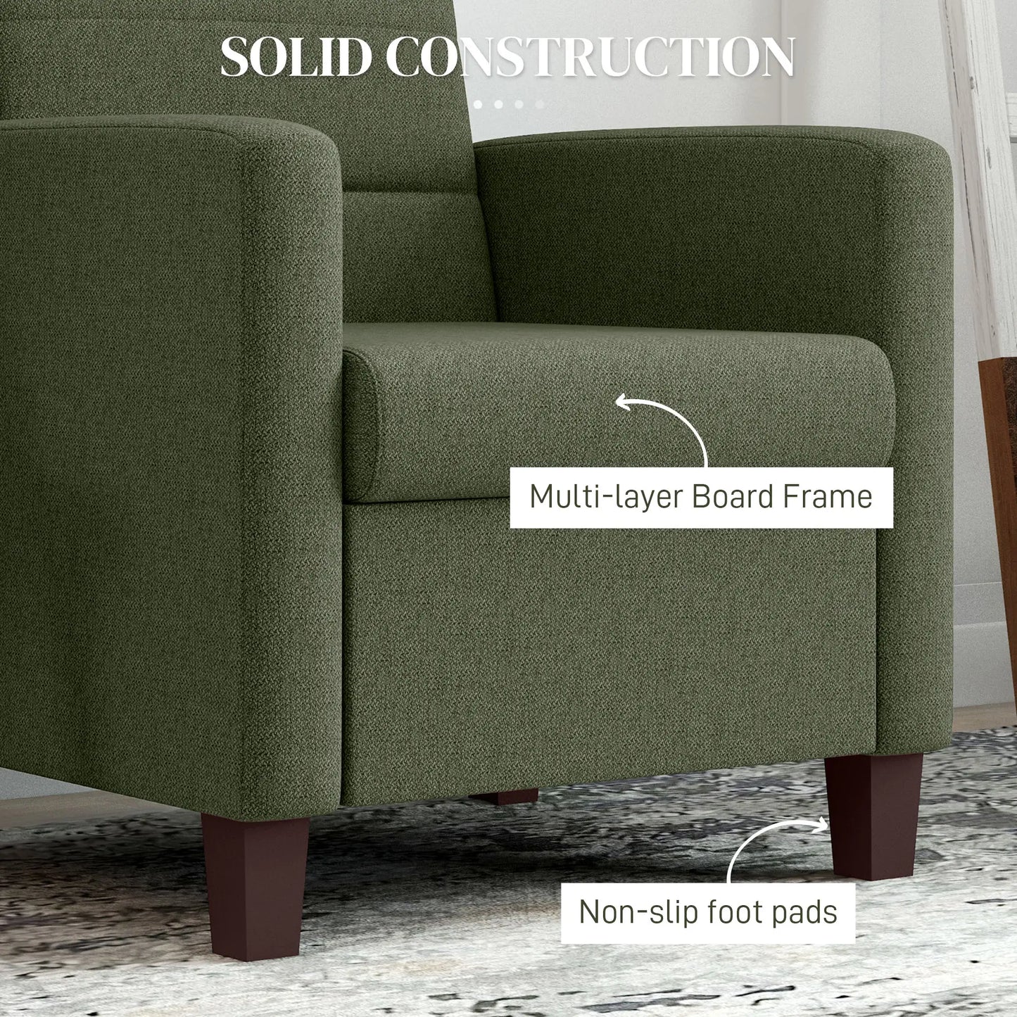 Modern Fabric Accent Chair, Seat Cushion, Non-Slip Pads, Dark Green Accent Chairs at Gallery Canada