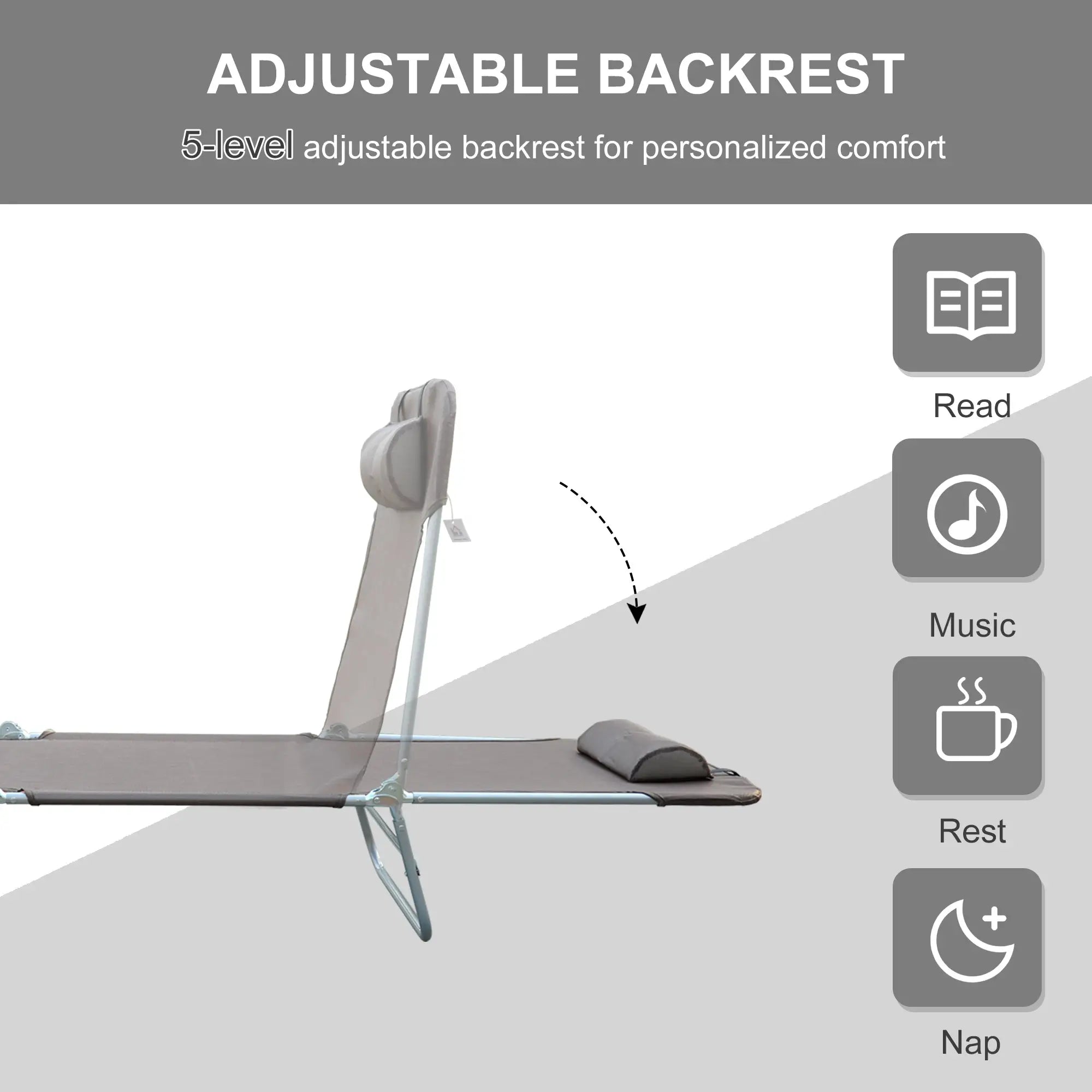 Outdoor Lounge Chair, Adjustable Reclining Seat, Folding Chaise, Brown Lounger Chairs at Gallery Canada