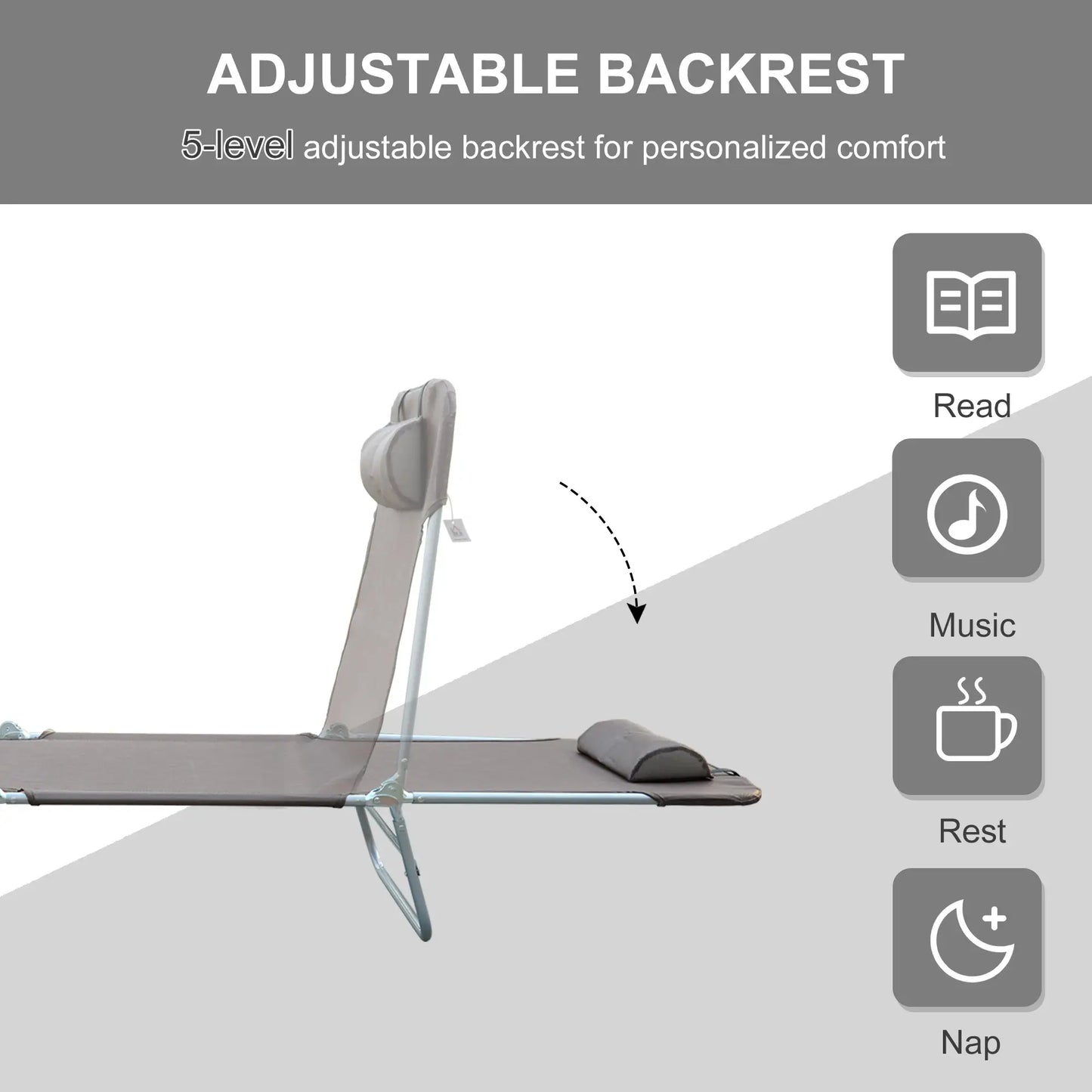 Outdoor Lounge Chair, Adjustable Reclining Seat, Folding Chaise, Brown Lounger Chairs at Gallery Canada