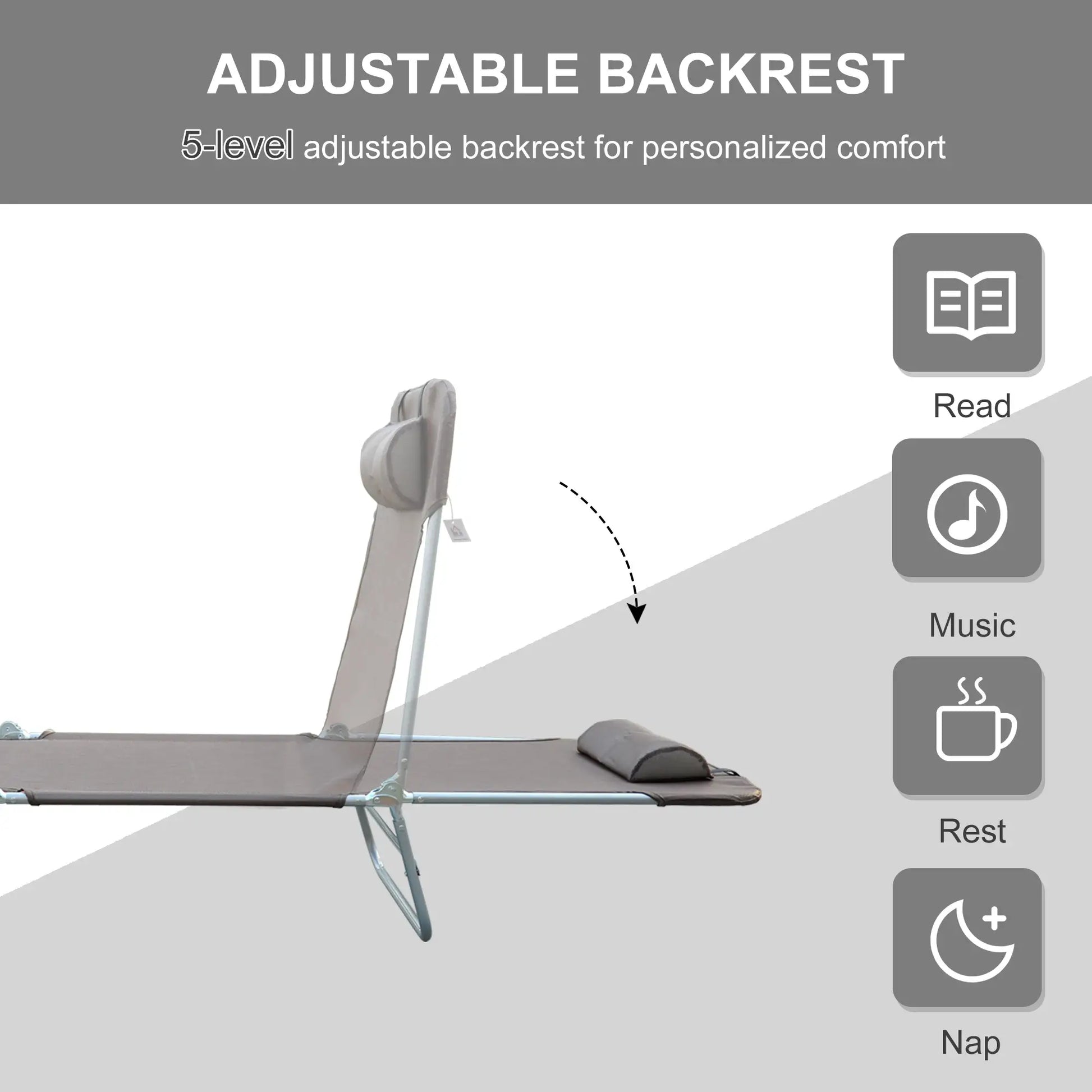 Outdoor Lounge Chair, Adjustable Reclining Seat, Folding Chaise, Brown Lounger Chairs at Gallery Canada