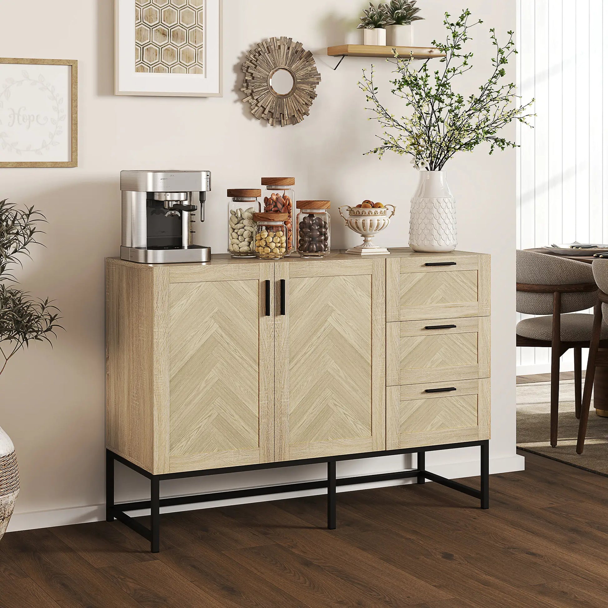 Buffet Cabinet, Coffee Bar with Drawers, Adjustable Shelf, Oak Bar Cabinets at Gallery Canada