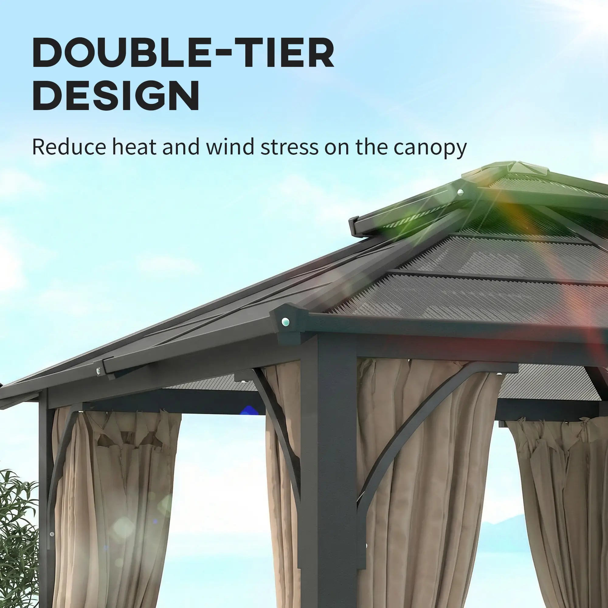 10' x 10' Hardtop Gazebo, 7mm Double Polycarbonate Roof, Netting And Curtains, Khaki Gazebos at Gallery Canada