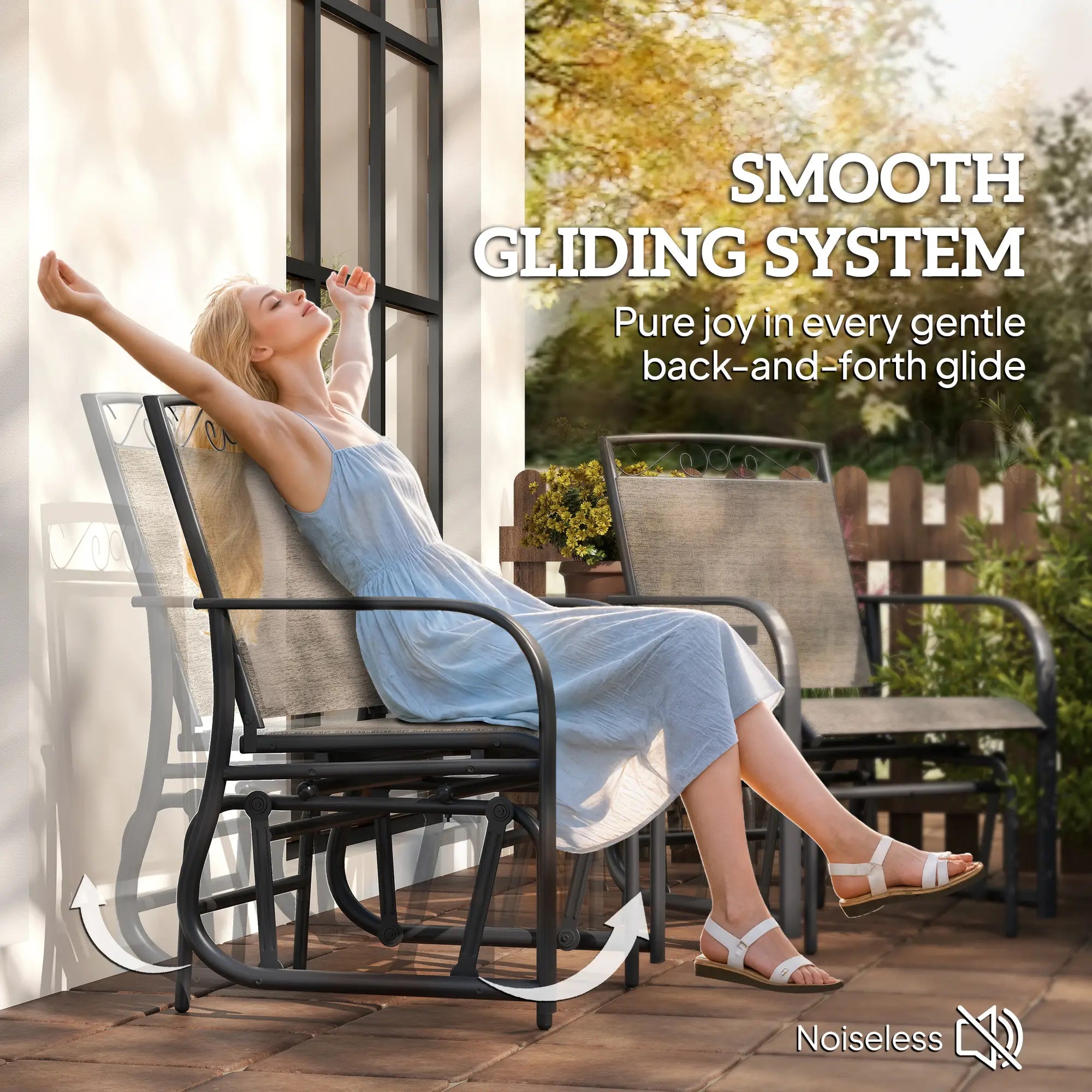 Outdoor Glider Bench with Coffee Table, 2-Seat Rocking Chair Swing, Brown Outdoor Gliders at Gallery Canada