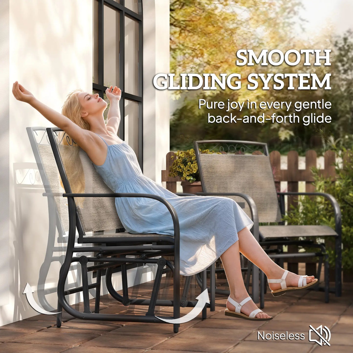 Outdoor Glider Bench with Coffee Table, 2-Seat Rocking Chair Swing, Brown Outdoor Gliders at Gallery Canada
