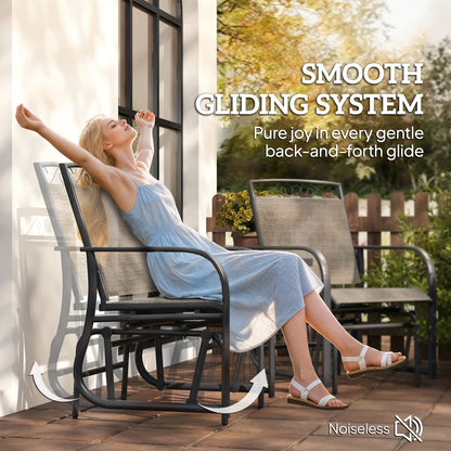 Outdoor Glider Bench with Coffee Table, 2-Seat Rocking Chair Swing, Brown Outdoor Gliders at Gallery Canada