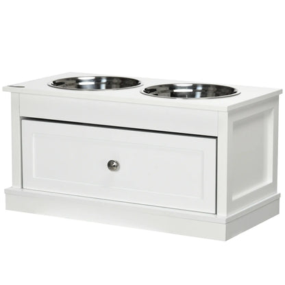 Elevated Dog Bowls, Storage Drawer, Large, White Dog Bowls White at Gallery Canada