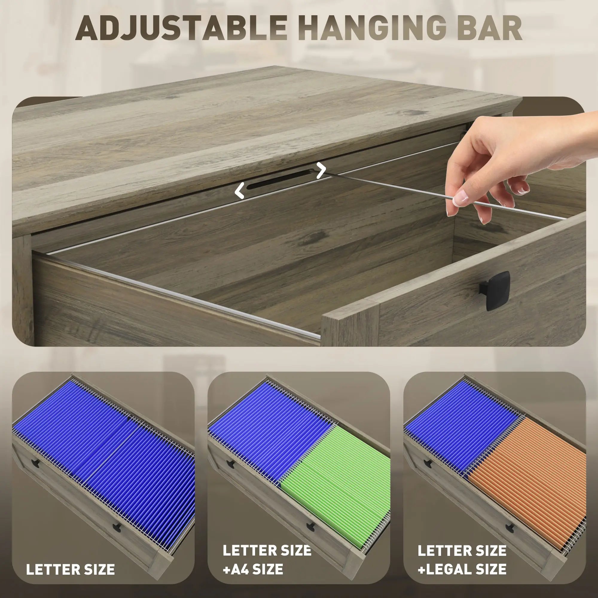 2 Drawer File Cabinet, Lockable, Adjustable Hanging Bar, Letter, A4 Size, Weathered Grey Oak Office Cabinets & Cupboards at Gallery Canada