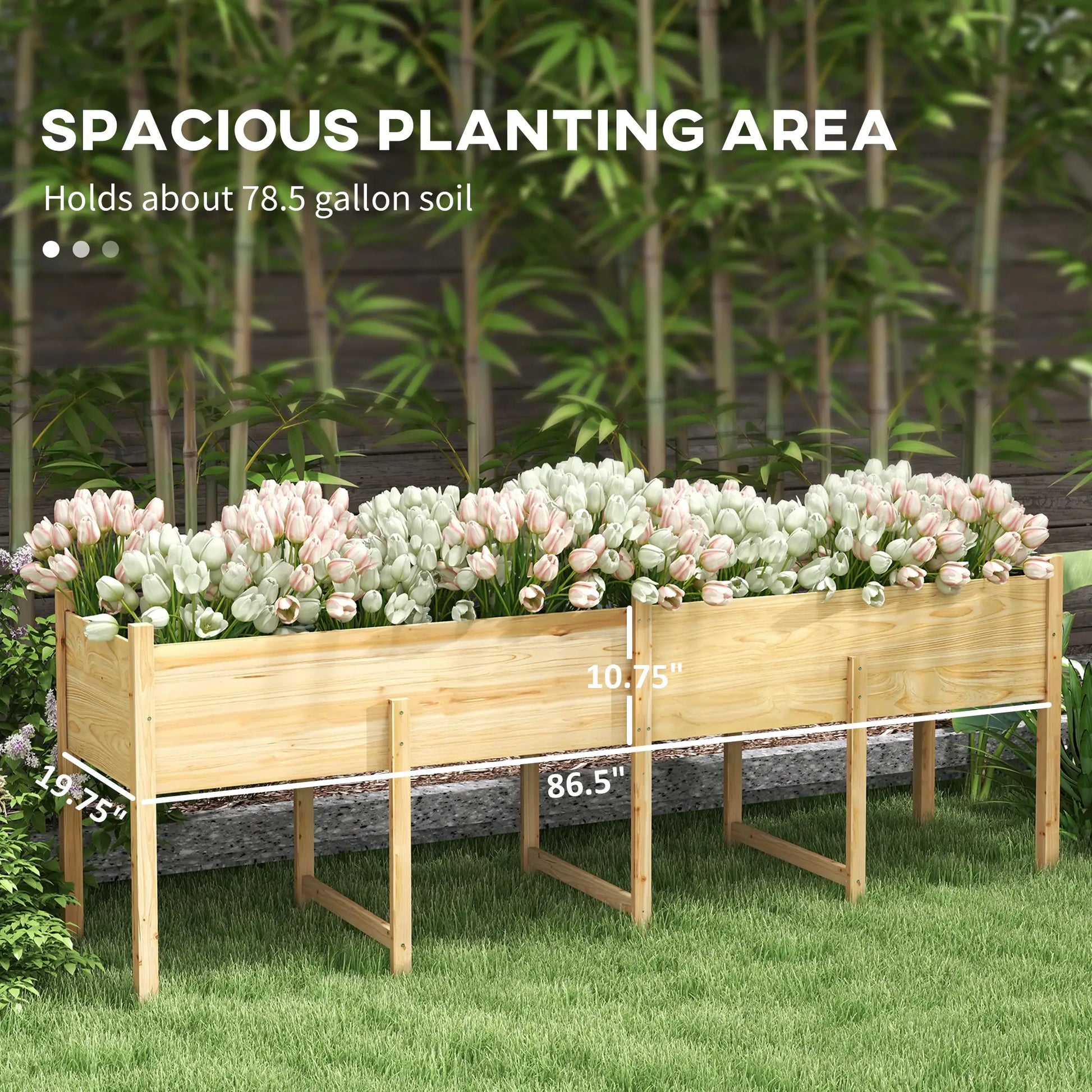 Wooden Raised Garden Bed, Large Elevated Planter Box, 7.4' x 1.8' x 2.6' Raised Garden Beds at Gallery Canada