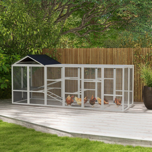 142 Outdoor Wooden Chicken Coop with Run, Ramps, Perches, Grey Chicken Coops Grey, White at Gallery Canada