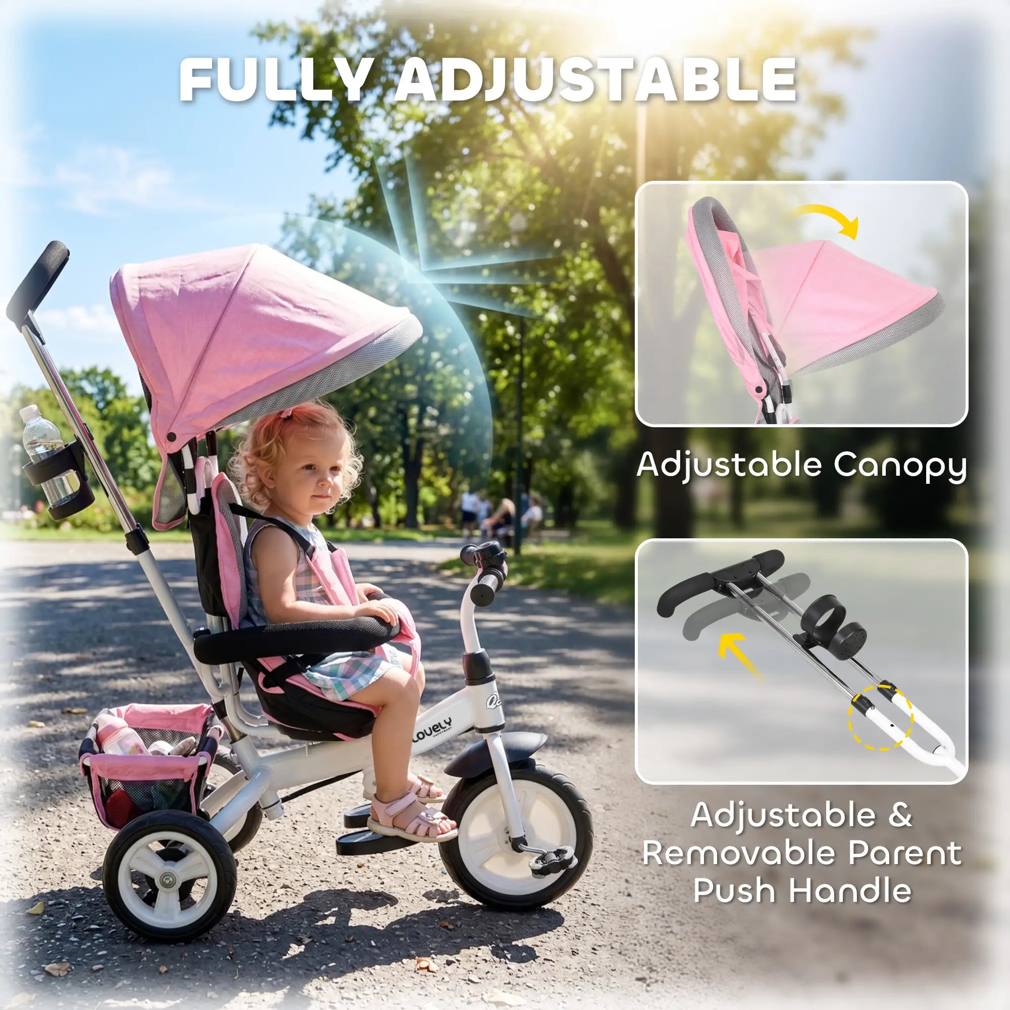 6 In 1 Toddler Tricycle Stroller, With Basket And Canopy, Pink Tricycles for Kids at Gallery Canada