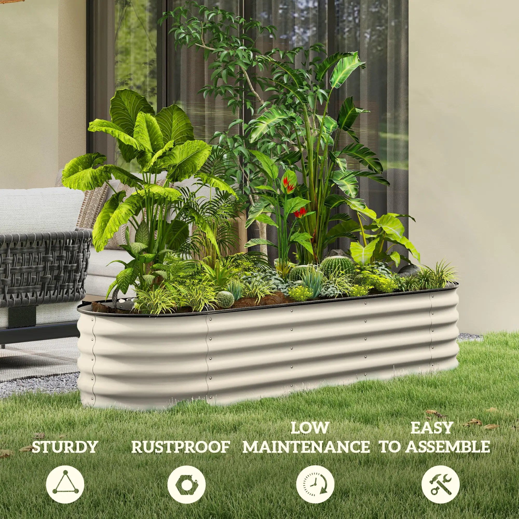 6.5 x 2 x 1.5 FT Galvanized Steel Raised Garden Bed, Cream White Galvanized Planter Boxes at Gallery Canada