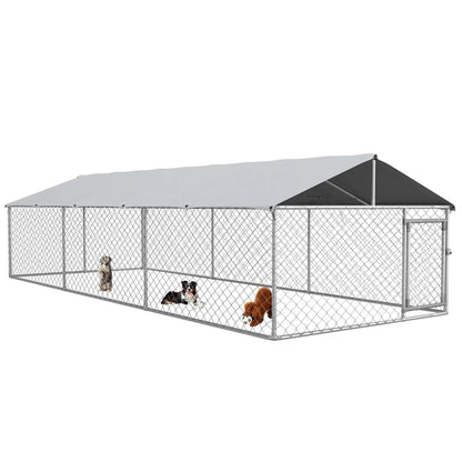19.7' x 7.5' x 4.9' Outdoor Dog Kennel, Waterproof UV Resistant Cover, Silver Houses, Kennels & Pens at Gallery Canada