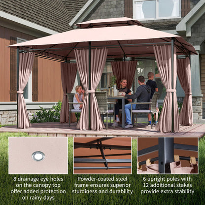10' x 13' Patio Gazebo, Outdoor Garden Canopy with Curtains, Khaki Gazebos at Gallery Canada