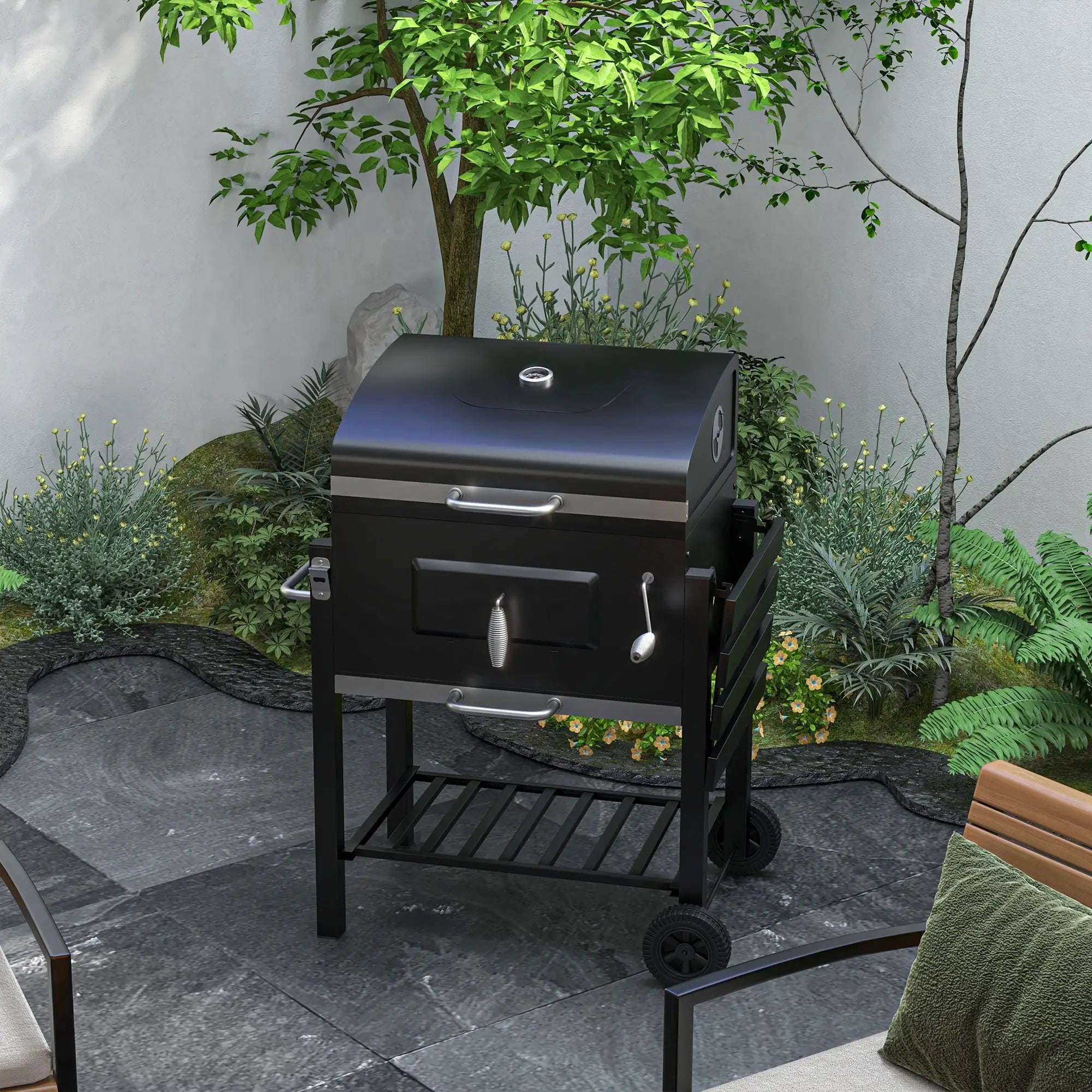 Portable Stainless Steel BBQ Trolley Grill With Wheels, Side Shelf Charcoal BBQ Grils at Gallery Canada