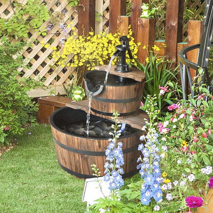 2-Tier Wooden Barrel Water Fountain, Electric Pump, Outdoor Indoor Decor Water Fountains at Gallery Canada