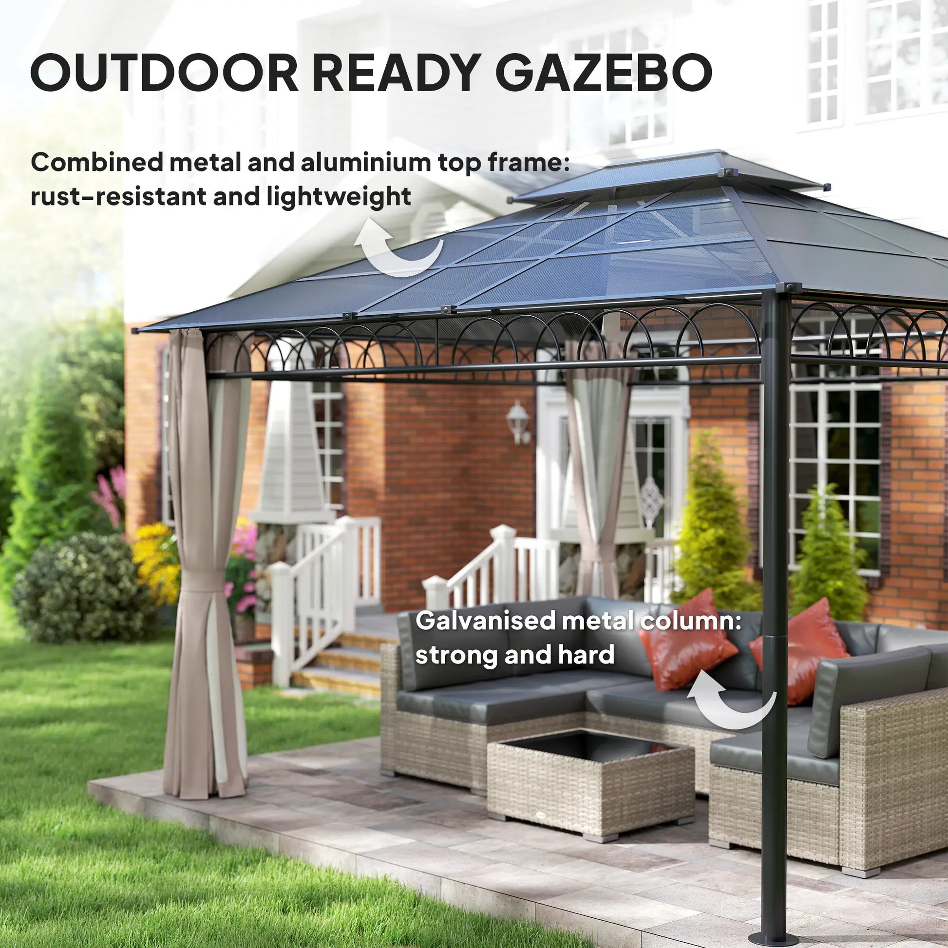 10' x 12' Hardtop Gazebo, Polycarbonate Roof, Steel Frame, Khaki Gazebos at Gallery Canada