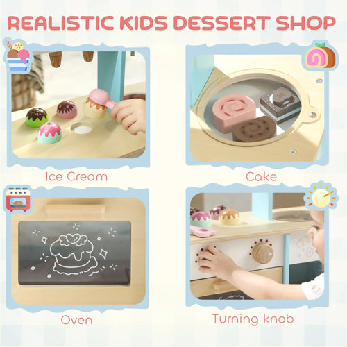 Wooden Ice Cream Toy Shop, Pretend Play Food Store with Oven, Ages 3+